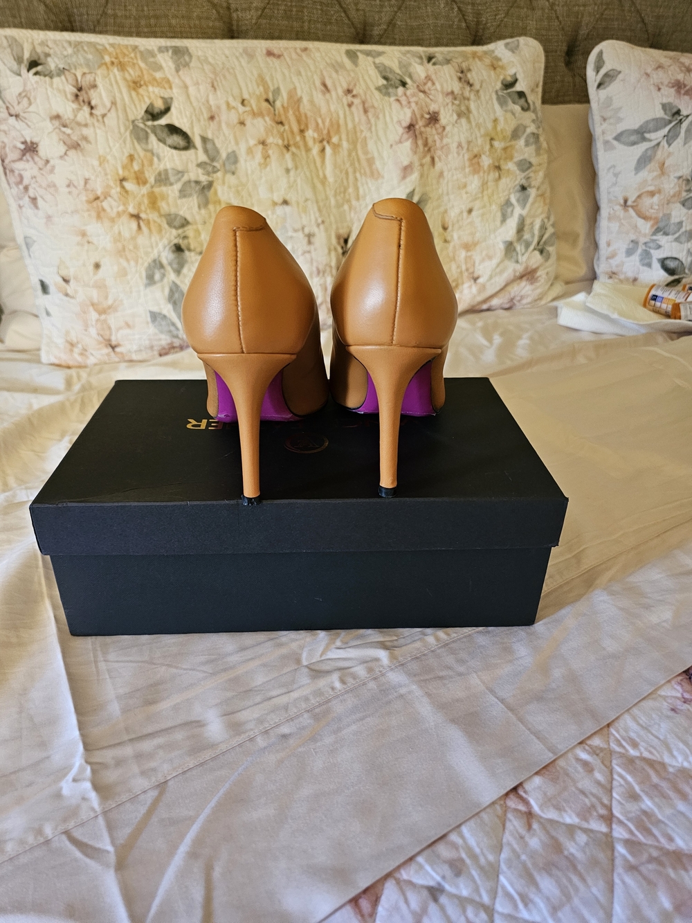 Women's Tan Pointed-Toe Buckle High Heels - Picture 4 of 5